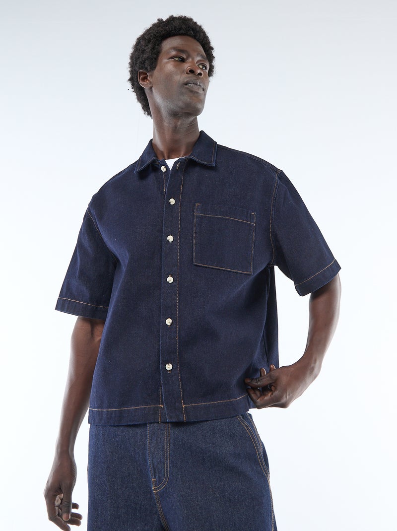 Effen jeans hemd met korte mouwen Blauw - Kiabi