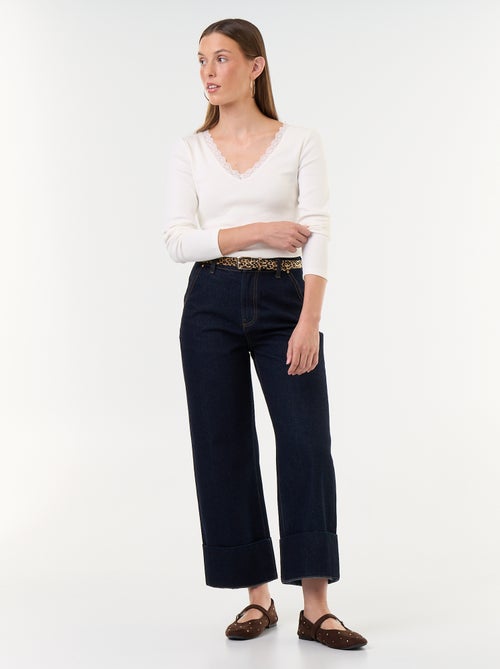 Effen jeans met brede omslagen aan de onderkant - Kiabi