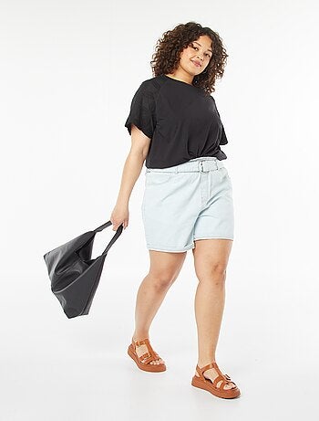 Effen jeansshort met riem