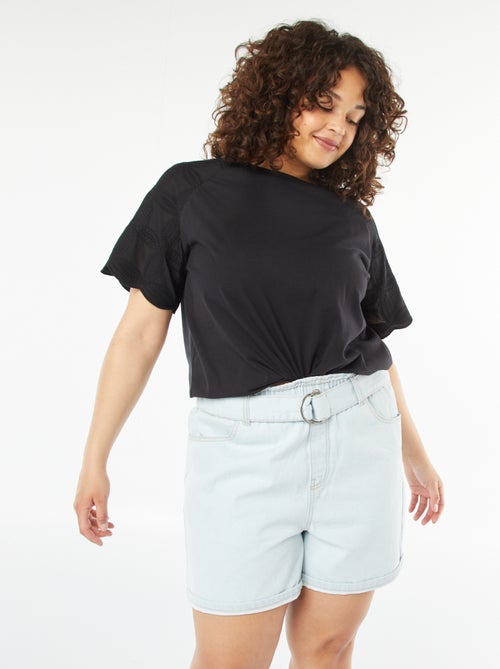 Effen jeansshort met riem - Kiabi