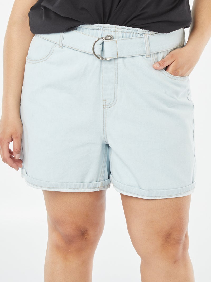Effen jeansshort met riem BLAUW - Kiabi