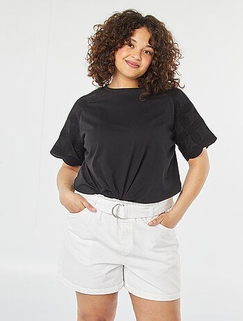 Effen jeansshort met riem