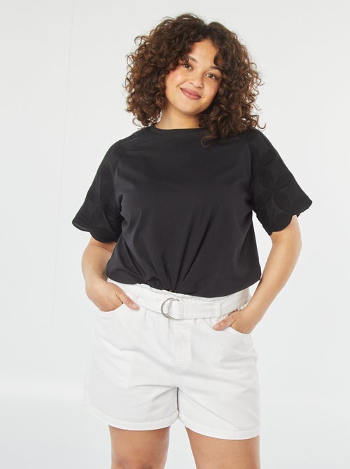 Effen jeansshort met riem - Kiabi
