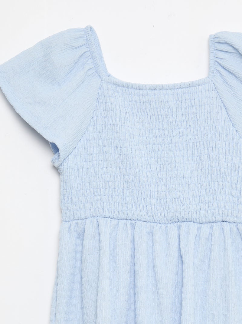 Effen jurk van gewafelde jerseytricot Blauw - Kiabi