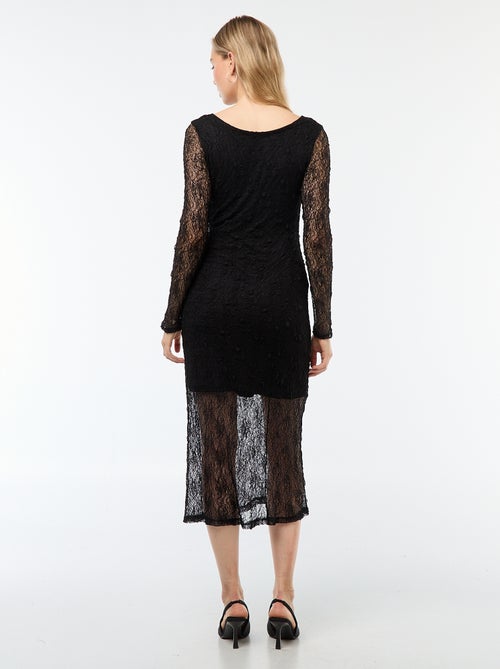 Effen, kanten jurk met lange mouw - Kiabi