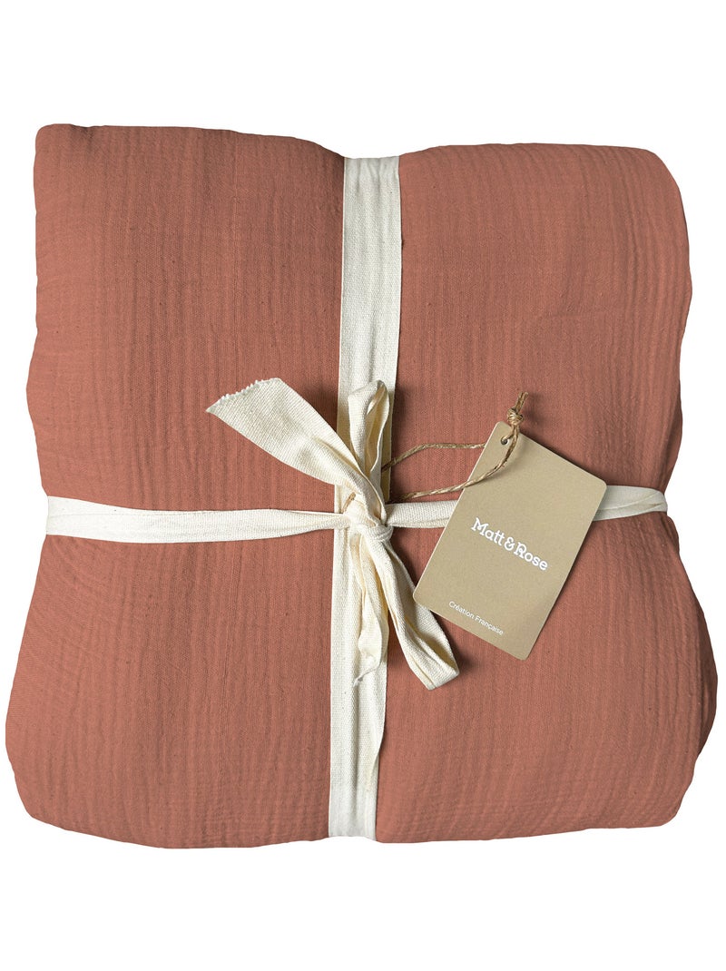 Effen katoenen dekbedovertrek, katoenen double gauze Terracotta - Kiabi
