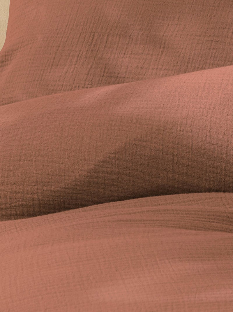 Effen katoenen dekbedovertrek, katoenen double gauze Terracotta - Kiabi