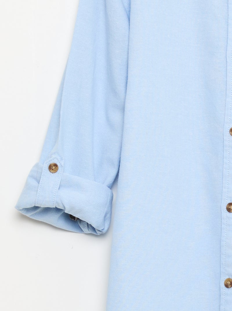 Effen katoenen overhemd met mao kraag Blauw - Kiabi