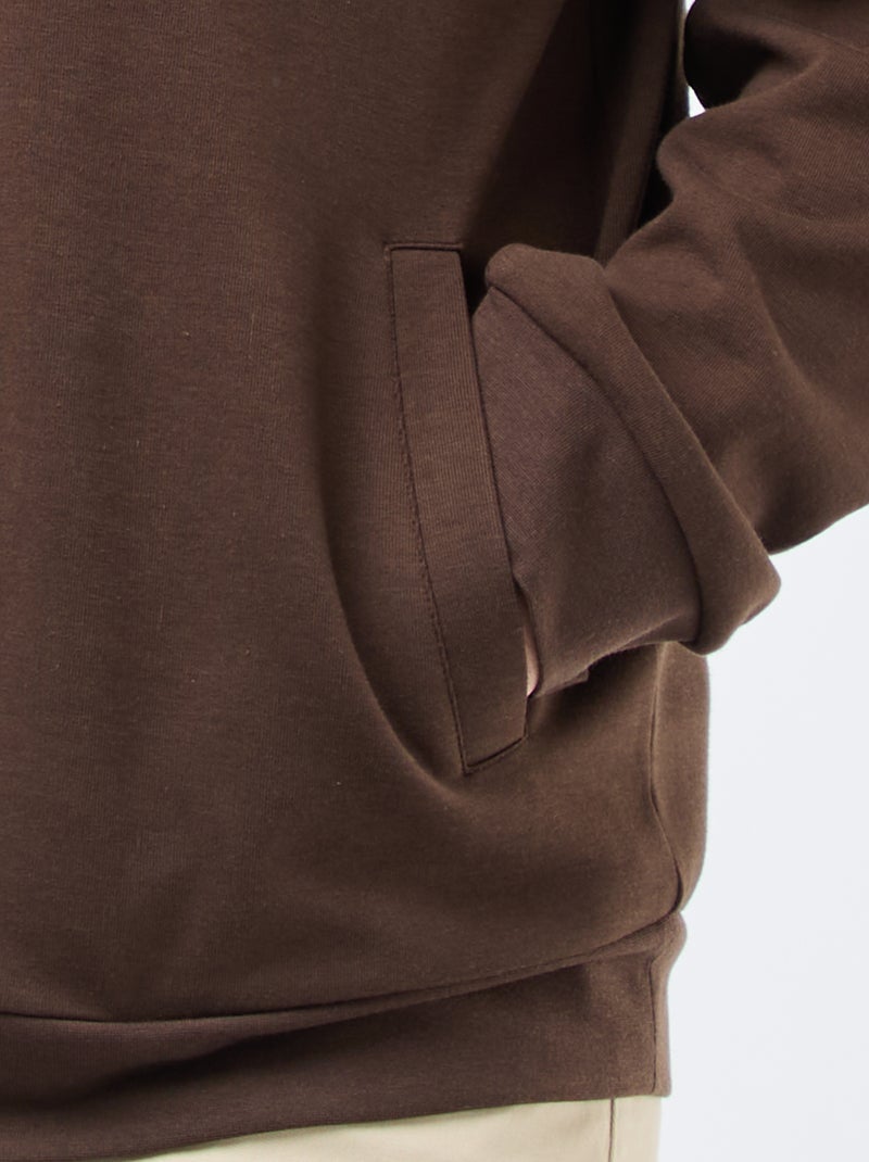 Effen, katoenen sweater met opstaande kraag en rits Bruin - Kiabi