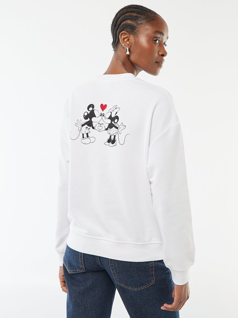 Effen katoenen sweater met print 'Disney' 'Mickey & Minnie' Wit - Kiabi