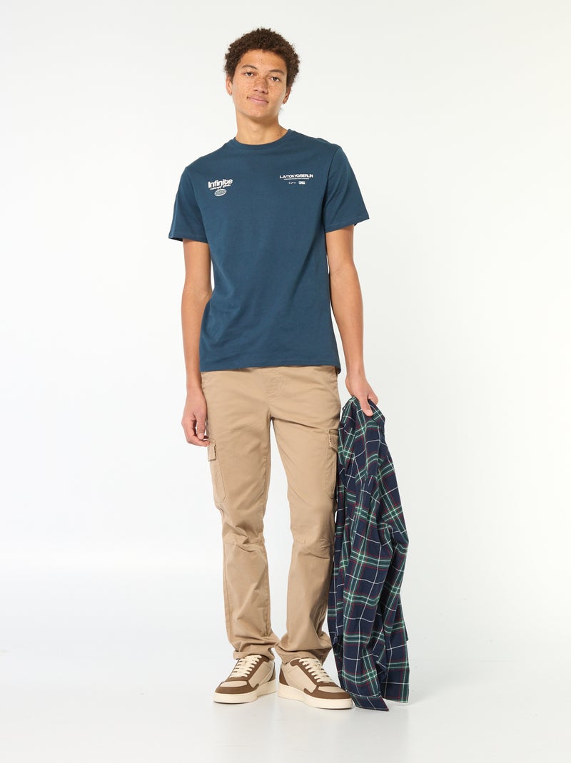 Effen, katoenen T-shirt met print Blauw - Kiabi