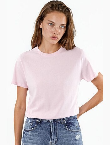Effen katoenen t-shirt met ronde hals busem