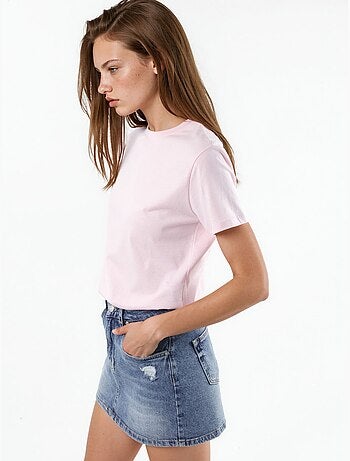 Effen katoenen t-shirt met ronde hals busem