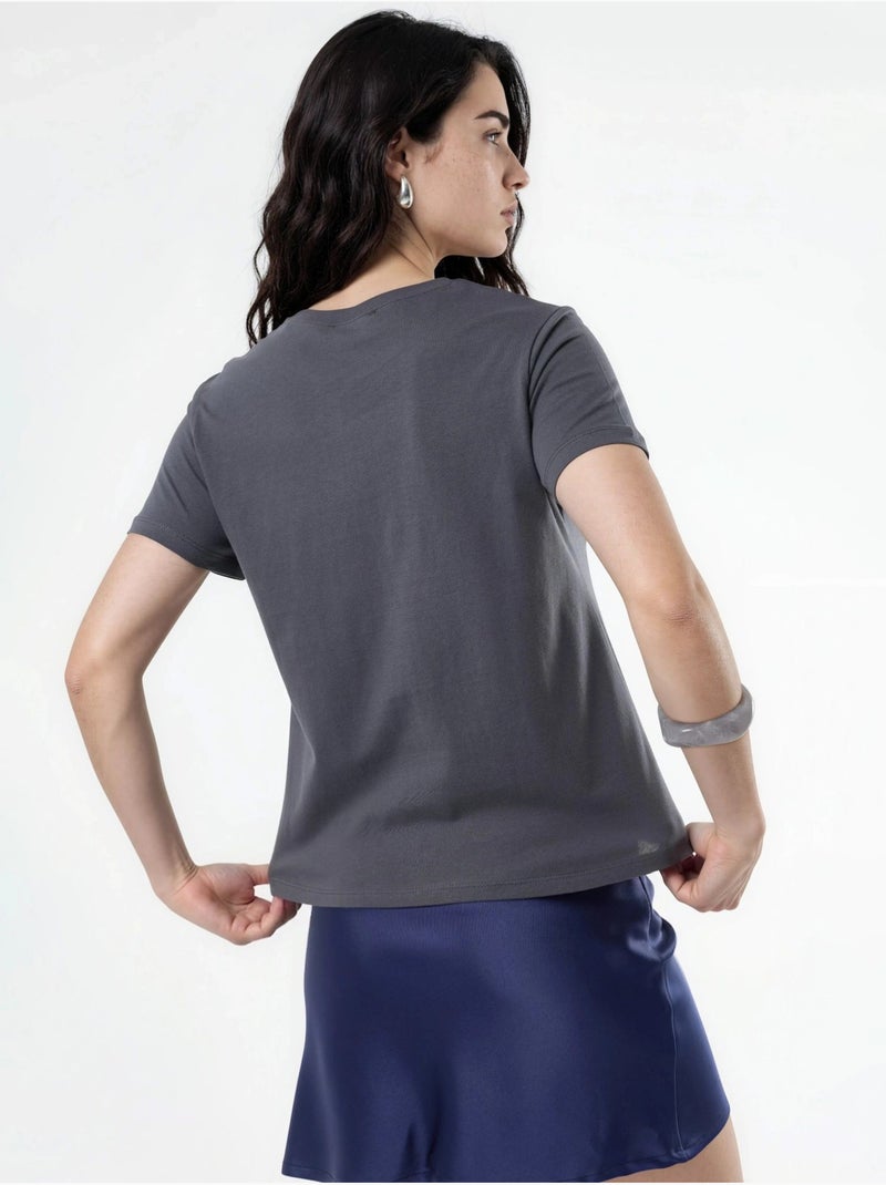 Effen katoenen t-shirt met ronde hals busem Donkergrijs - Kiabi