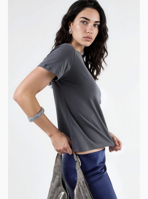 Effen katoenen t-shirt met ronde hals busem - Kiabi