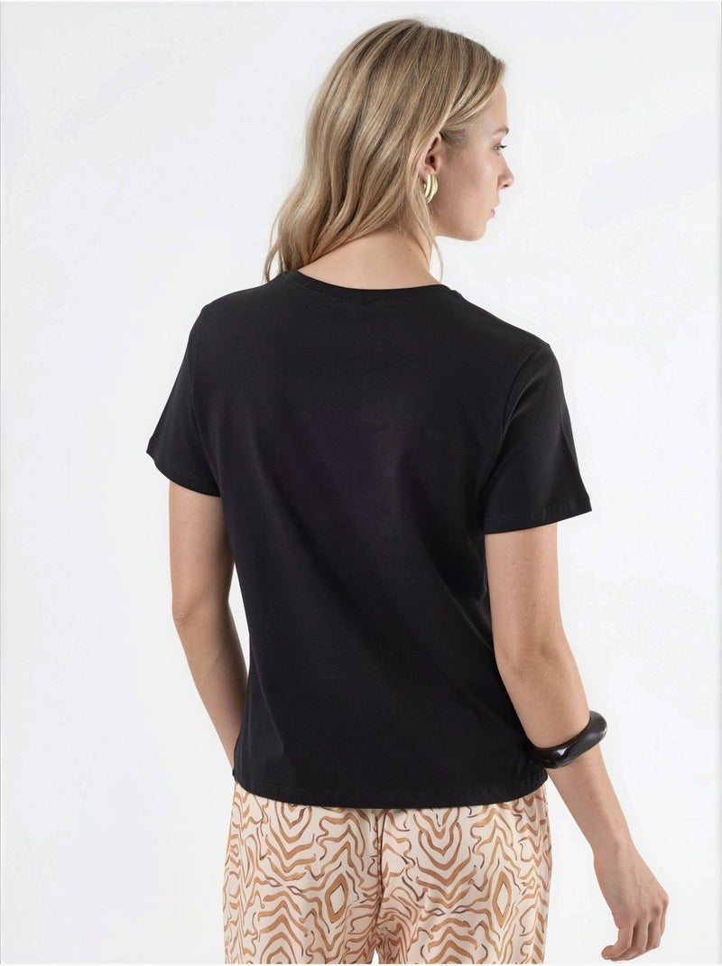 Effen katoenen t-shirt met ronde hals busem Zwart - Kiabi