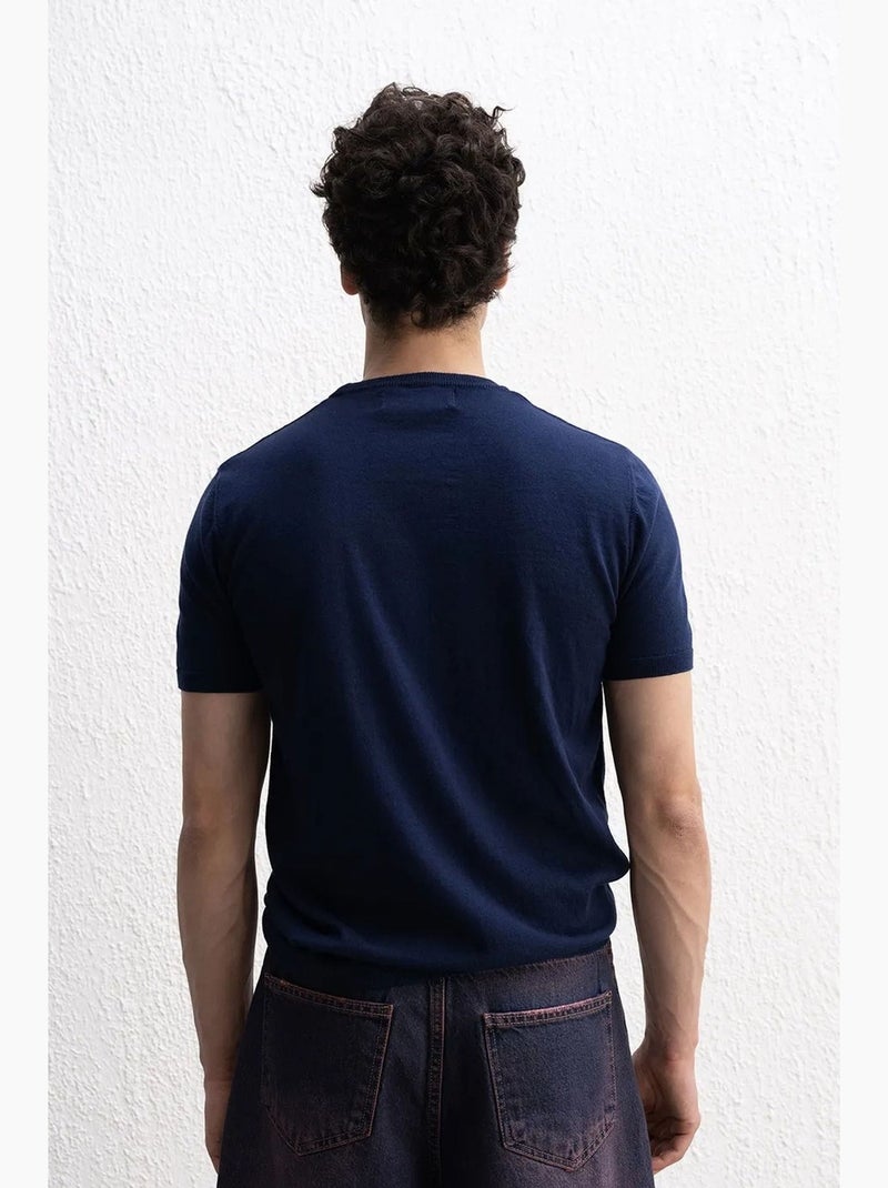 Effen katoenen t-shirt met ronde hals giesto Marineblauw - Kiabi