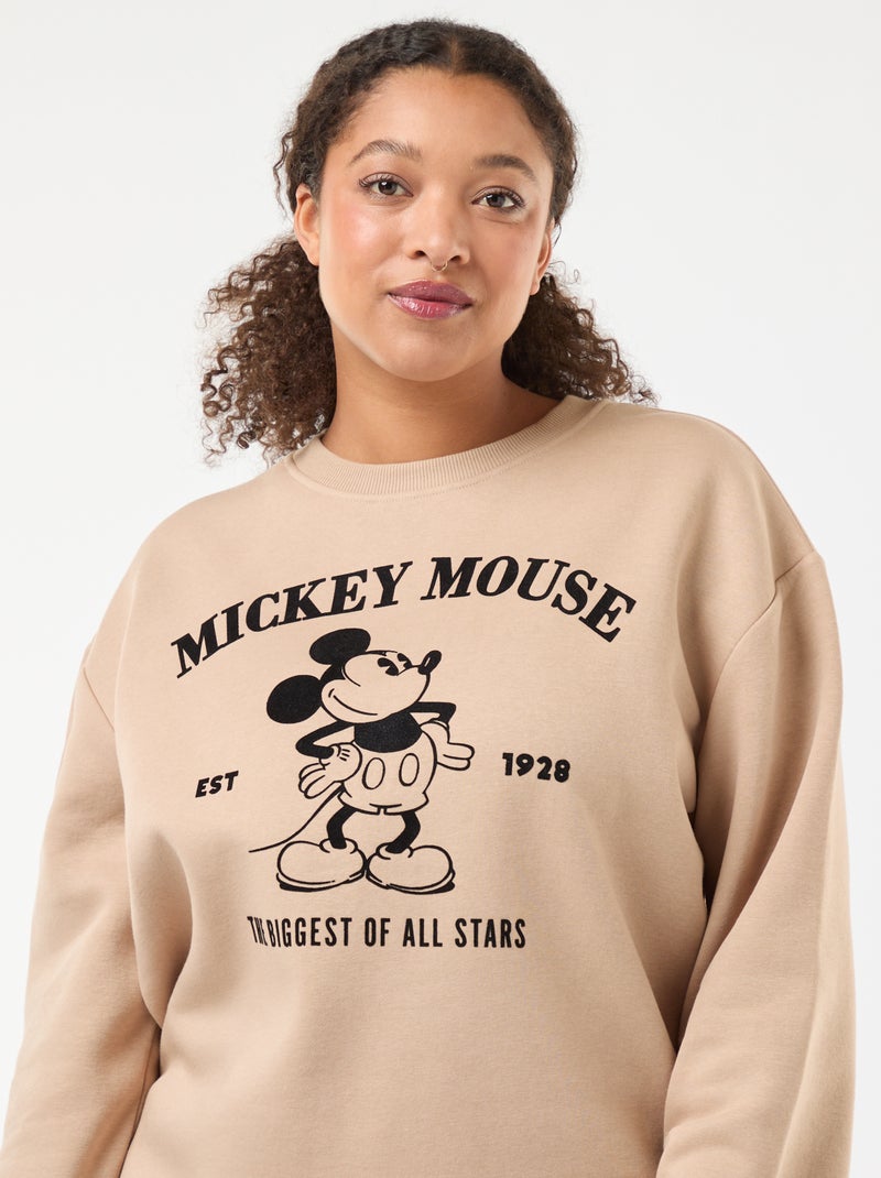 Effen katoenen trui met print 'Disney' 'Mickey' Biege - Kiabi