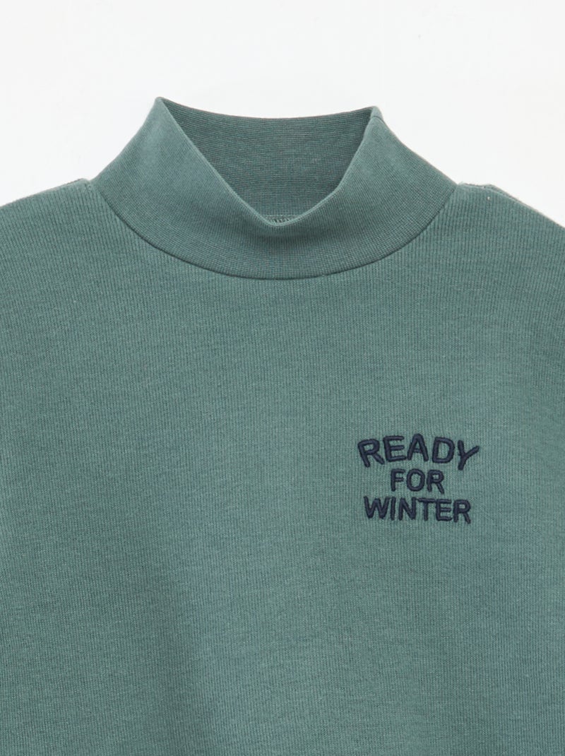 Effen, katoenen truitje met borduursel Groen - Kiabi