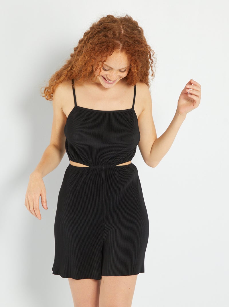 Effen korte jumpsuit met smalle bandjes ZWART - Kiabi