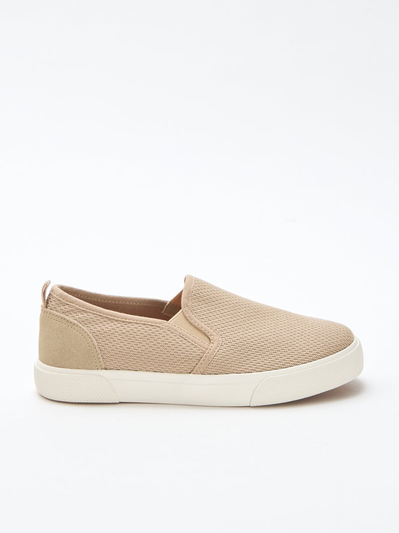 Effen lage sneakers van mesh | Slip-onmodel Biege - Kiabi