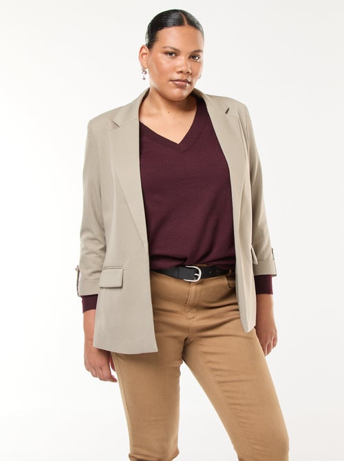 Effen lange blazer met omgeslagen mouwboordjes - Kiabi