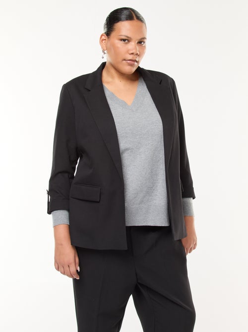 Effen lange blazer met omgeslagen mouwboordjes - Kiabi