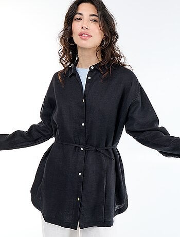 Effen lange blouse van linnen