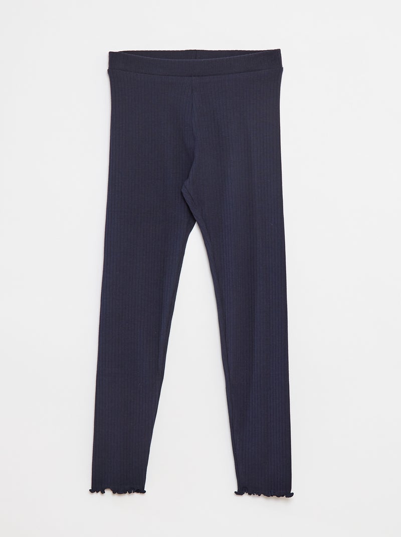 Effen lange legging van ribstof Blauw - Kiabi