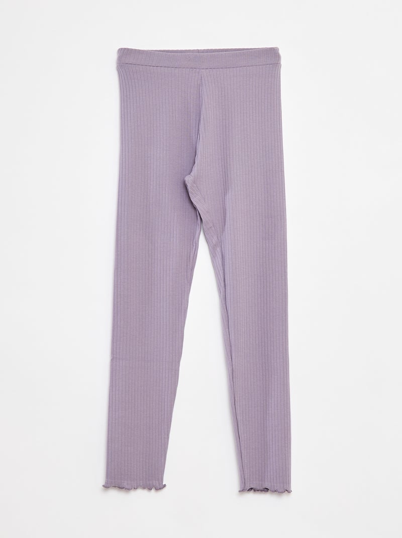 Effen lange legging van ribstof paars - Kiabi