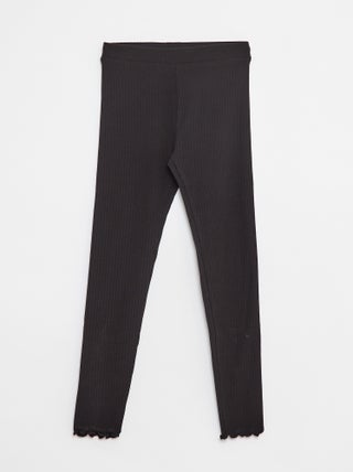 Effen lange legging van ribstof