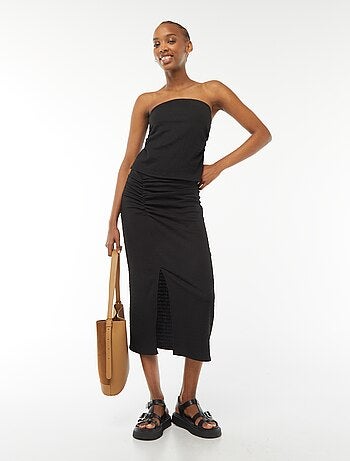 Effen lange rok van gekreukte stof