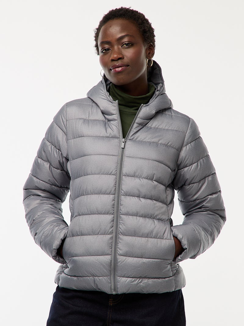 Effen licht donsjack met capuchon Grijs - Kiabi