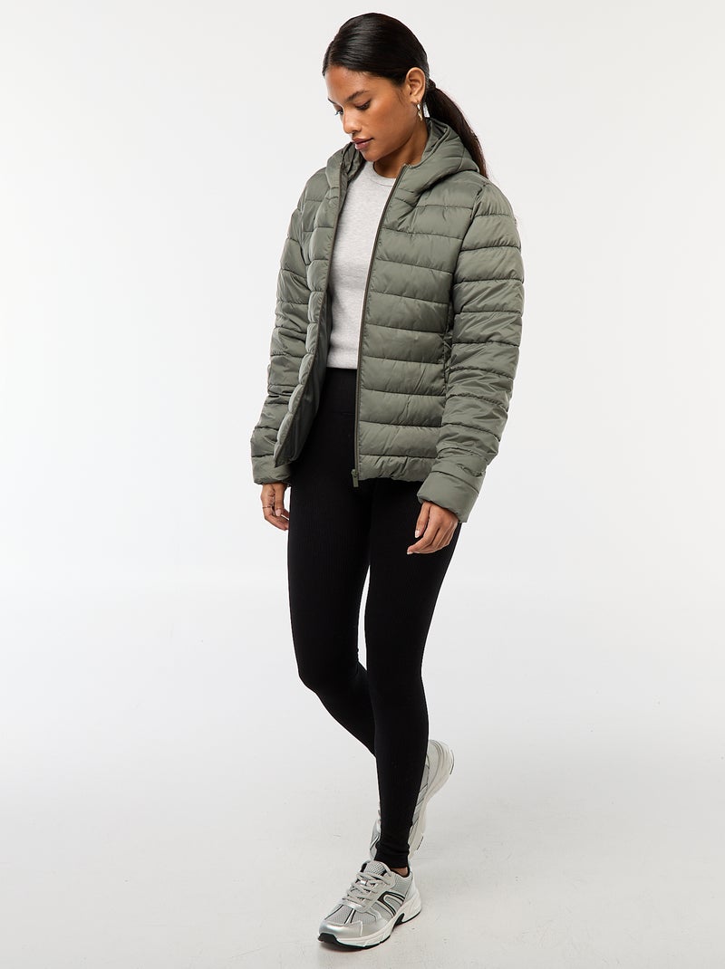 Effen licht donsjack met capuchon Groen - Kiabi