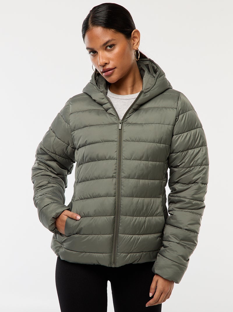 Effen licht donsjack met capuchon Groen - Kiabi