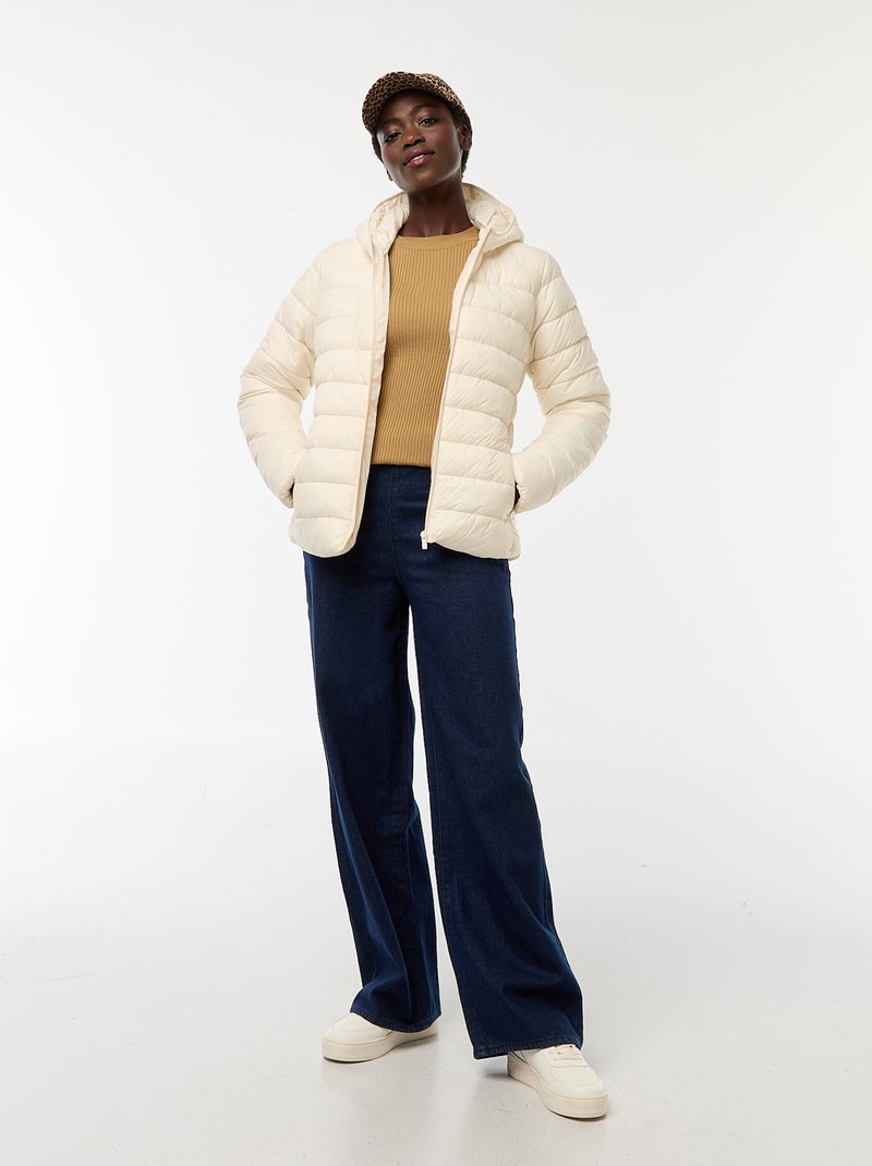 Effen licht donsjack met capuchon Wit - Kiabi