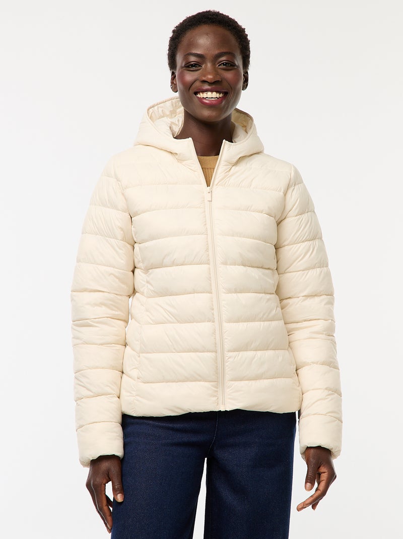 Effen licht donsjack met capuchon Wit - Kiabi
