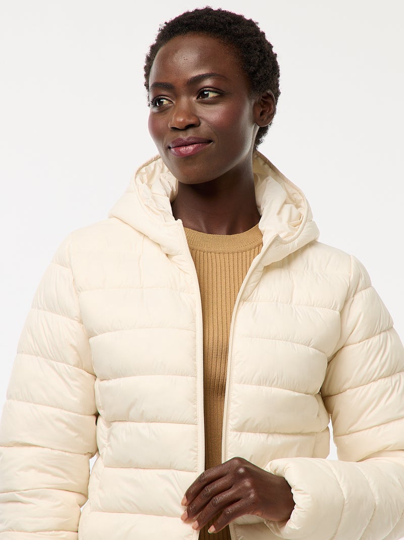 Effen licht donsjack met capuchon Wit - Kiabi