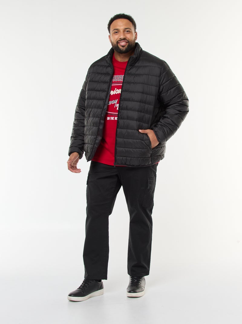 Effen licht donsjack met lange mouw en opstaande kraag zwart - Kiabi