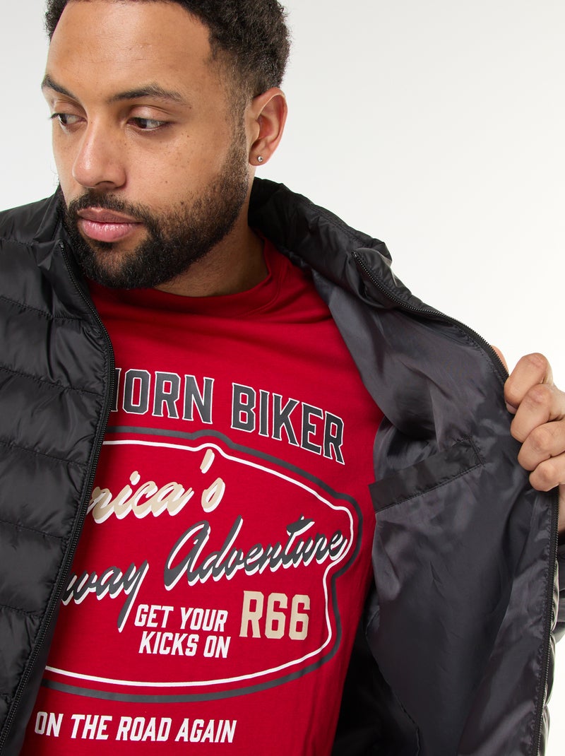 Effen licht donsjack met lange mouw en opstaande kraag zwart - Kiabi