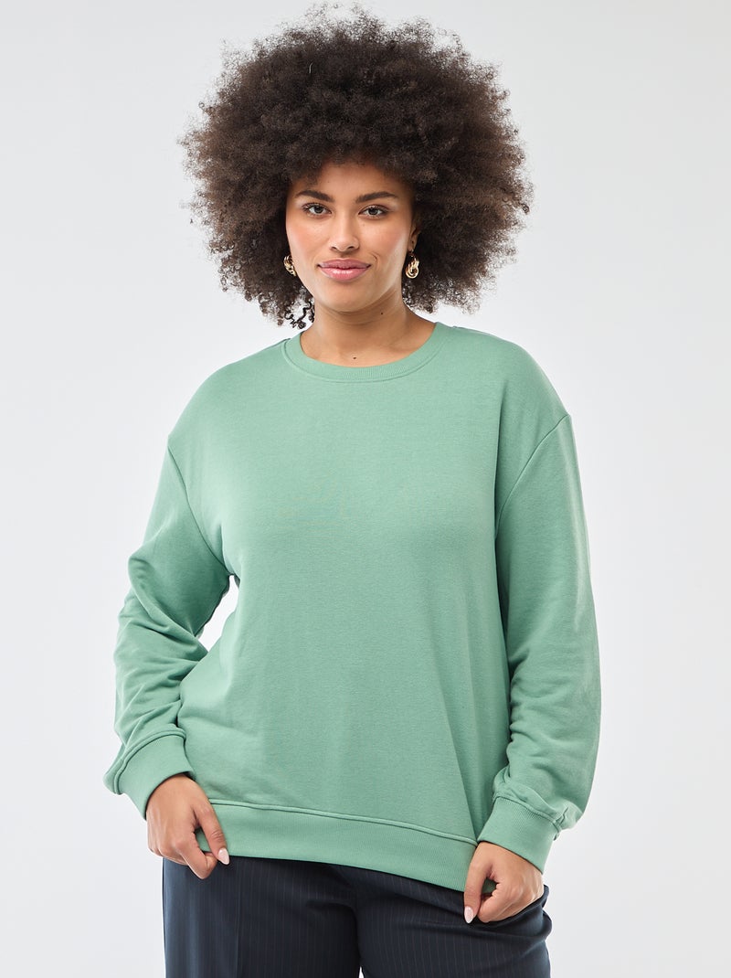 Effen lichte sweater met ronde hals Groen - Kiabi