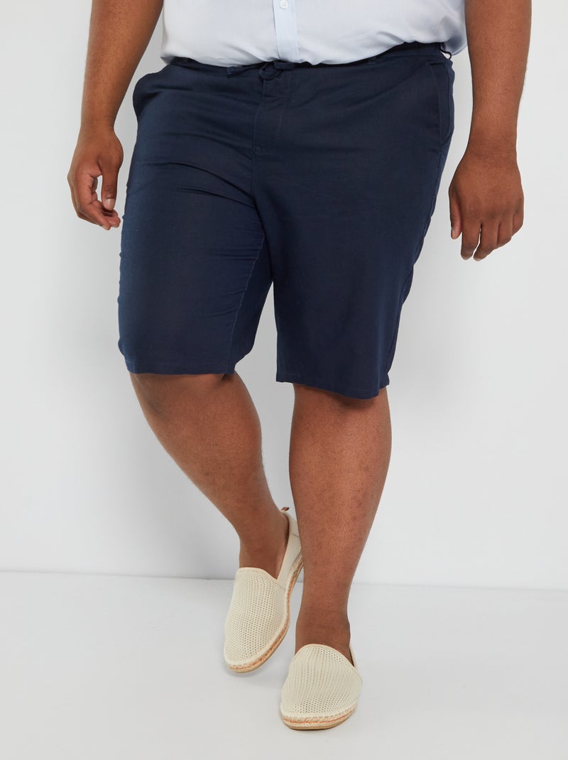 Effen, linnen bermuda BLAUW - Kiabi