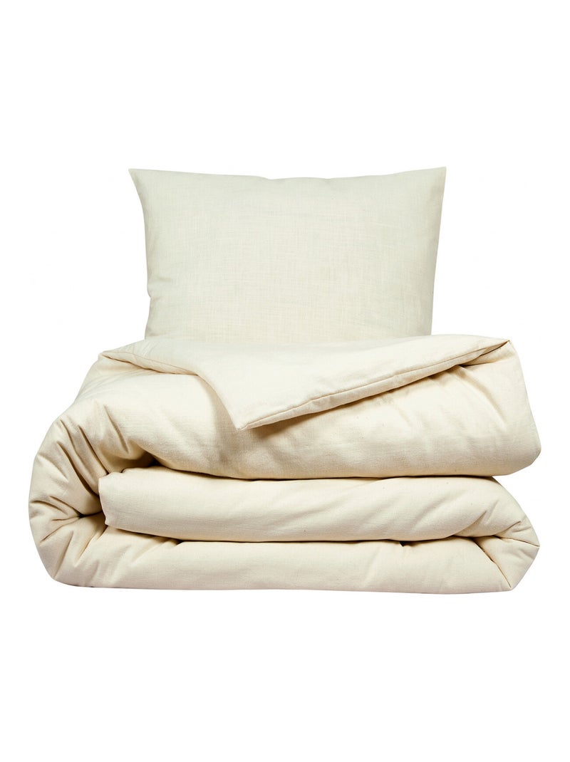 Effen linnenlook tweepersoonsbed beddengoedset Beige - Kiabi