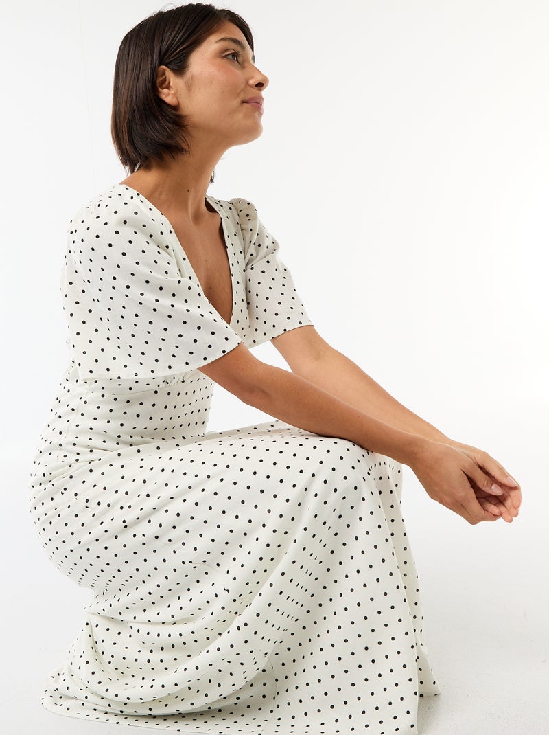 Effen midijurk met korte mouwen Wit - Kiabi