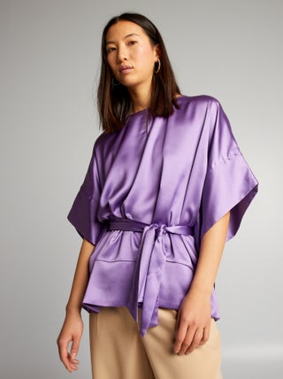 Effen, mouwloze blouse met satijnglans