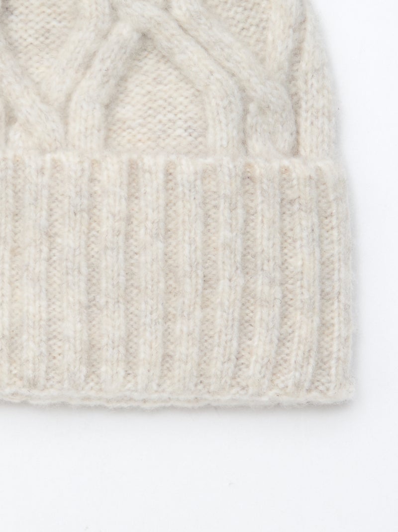 Effen muts met ribbelpatroon en kwastje Biege - Kiabi