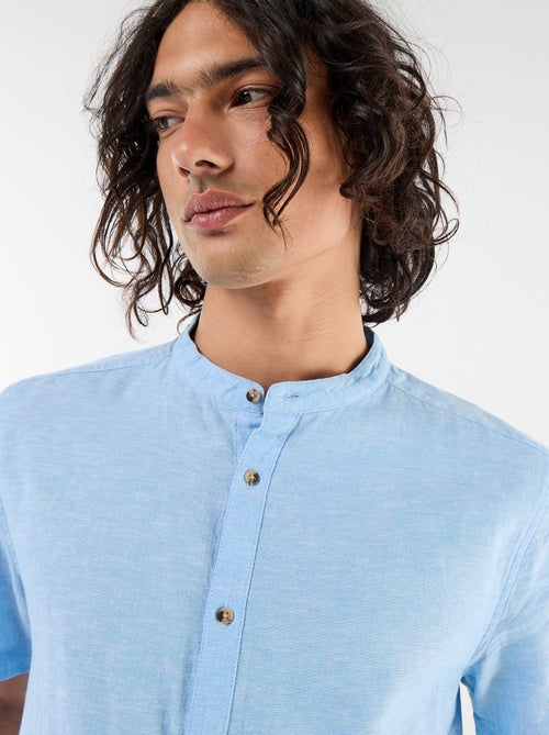 Effen overhemd met korte mouwen en mao kraag van gemengd linnen - Kiabi