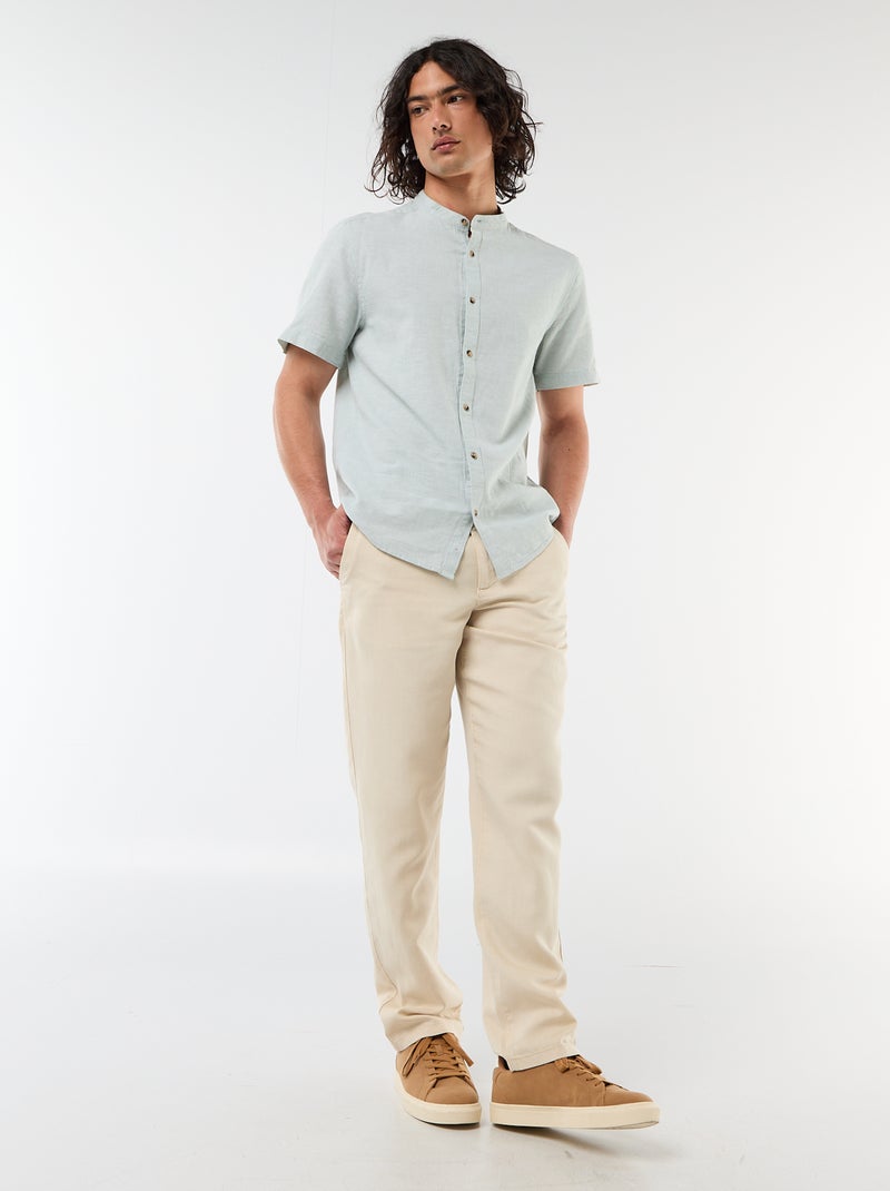 Effen overhemd met korte mouwen en mao kraag van gemengd linnen Groen - Kiabi