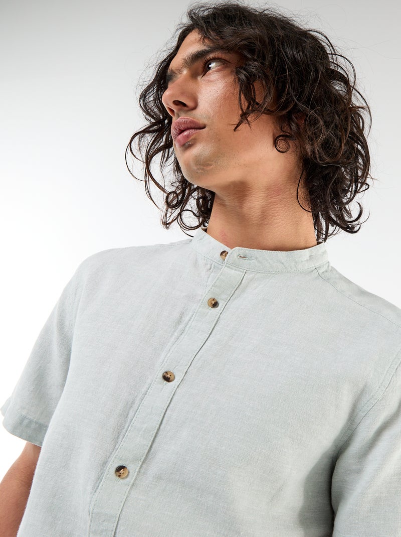 Effen overhemd met korte mouwen en mao kraag van gemengd linnen Groen - Kiabi