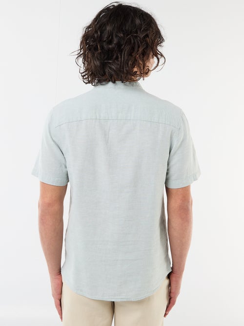 Effen overhemd met korte mouwen en mao kraag van gemengd linnen - Kiabi